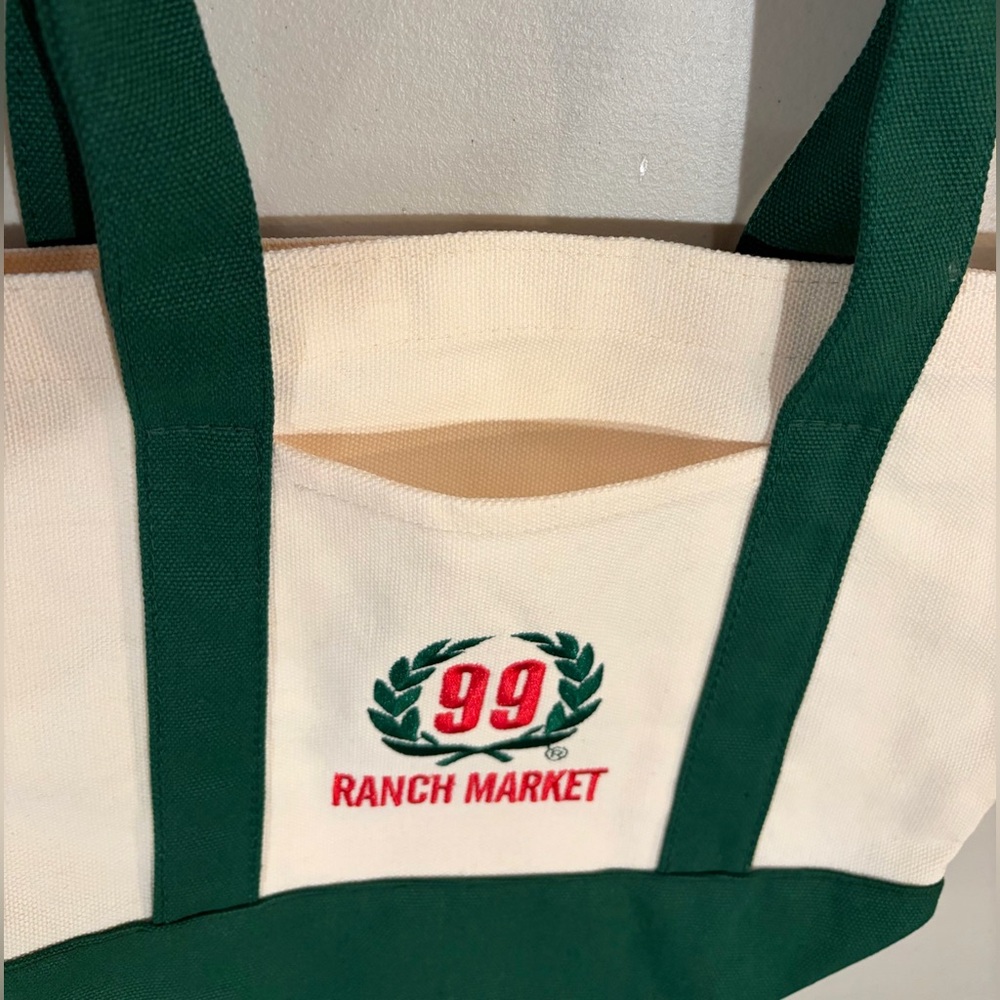 NWT 99 Ranch Market Green Mini Tote Bag Canvas Embroidered Logo Front Pocket - Picture 2 of 8